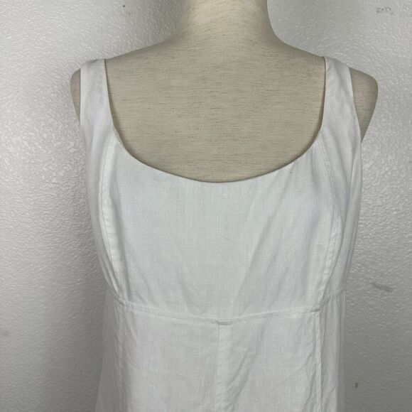 Lauren Ralph Lauren Dress Women Size 14 White Linen High Waist Sleeveless Ruffle - Picture 4 of 13
